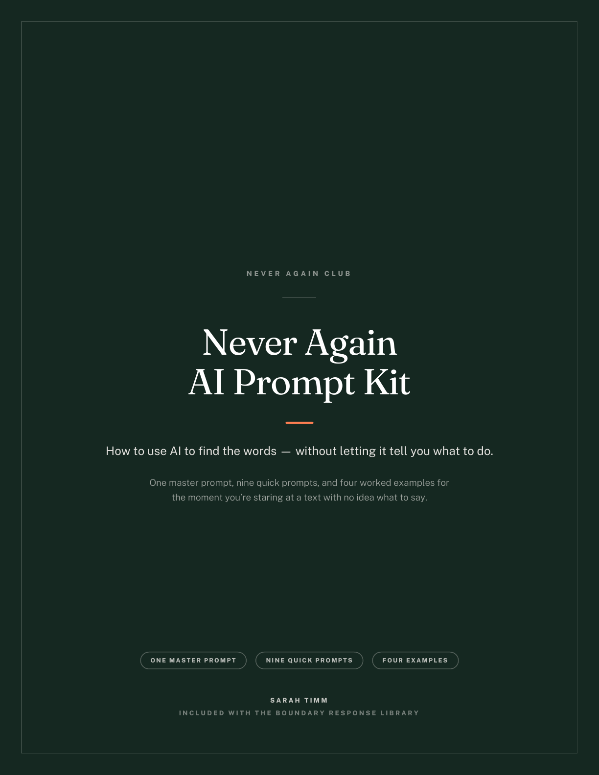 The Never Again AI Prompt Kit, cover page